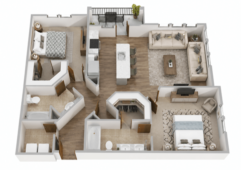 Floor plan for 2 beds, 2 baths, 1262 sqft